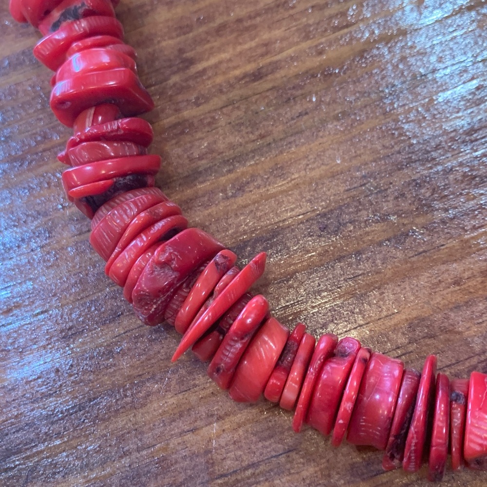Red Coral with Turquoise Clasp Navajo Necklace - Picture 6 of 17